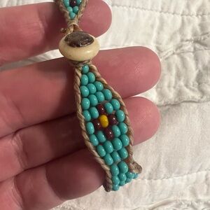 Blue turquoise look Handcrafted Beaded bracelet with button closure small